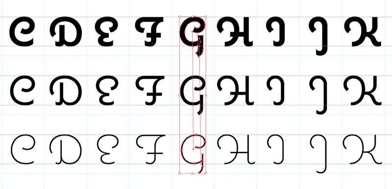 Interpolating Coquette Regular in Illustrator.