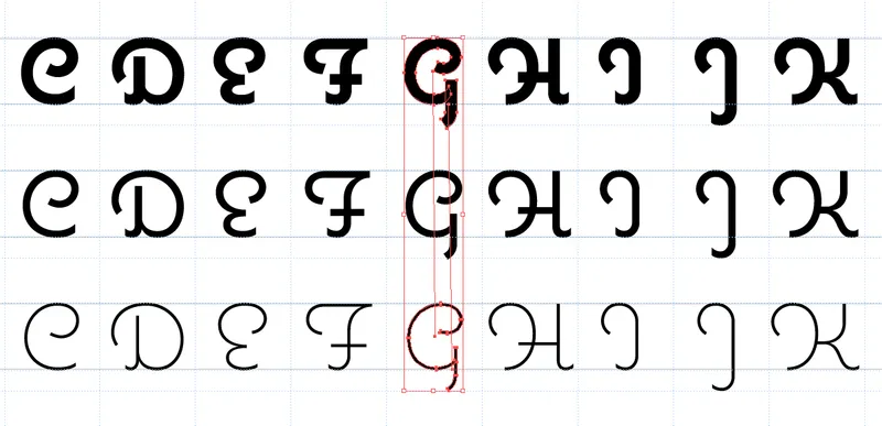 Interpolating Coquette Regular in Illustrator.