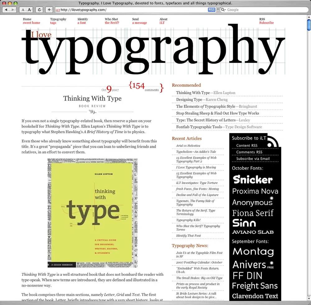 ILoveTypography.com’s home page.