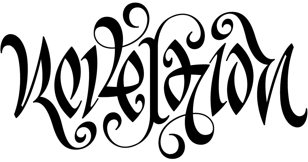 In case you have trouble reading it, it says ‘revelation’. Ambigram of the word ‘revelation’.