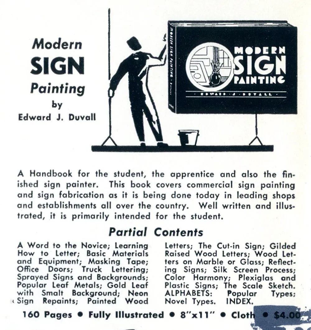 The ad is set in type, but the book is not about type. Ad for sign painting how-to book, 1957.